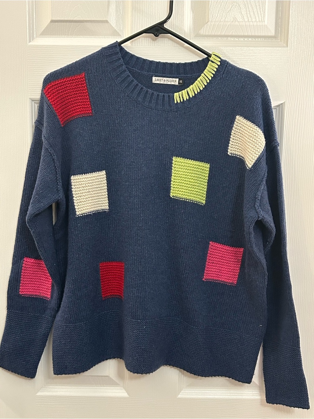 Zaket & Plover Navy Patchwork Crewneck Sweater Women’s XS